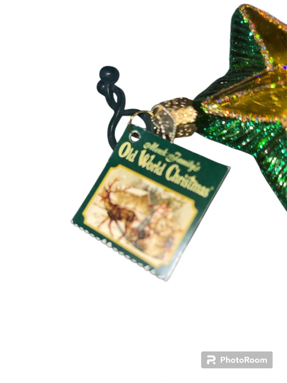 NWT Mark Roberts World Christmas Glass Star Ornament - Green & Gold Y2K